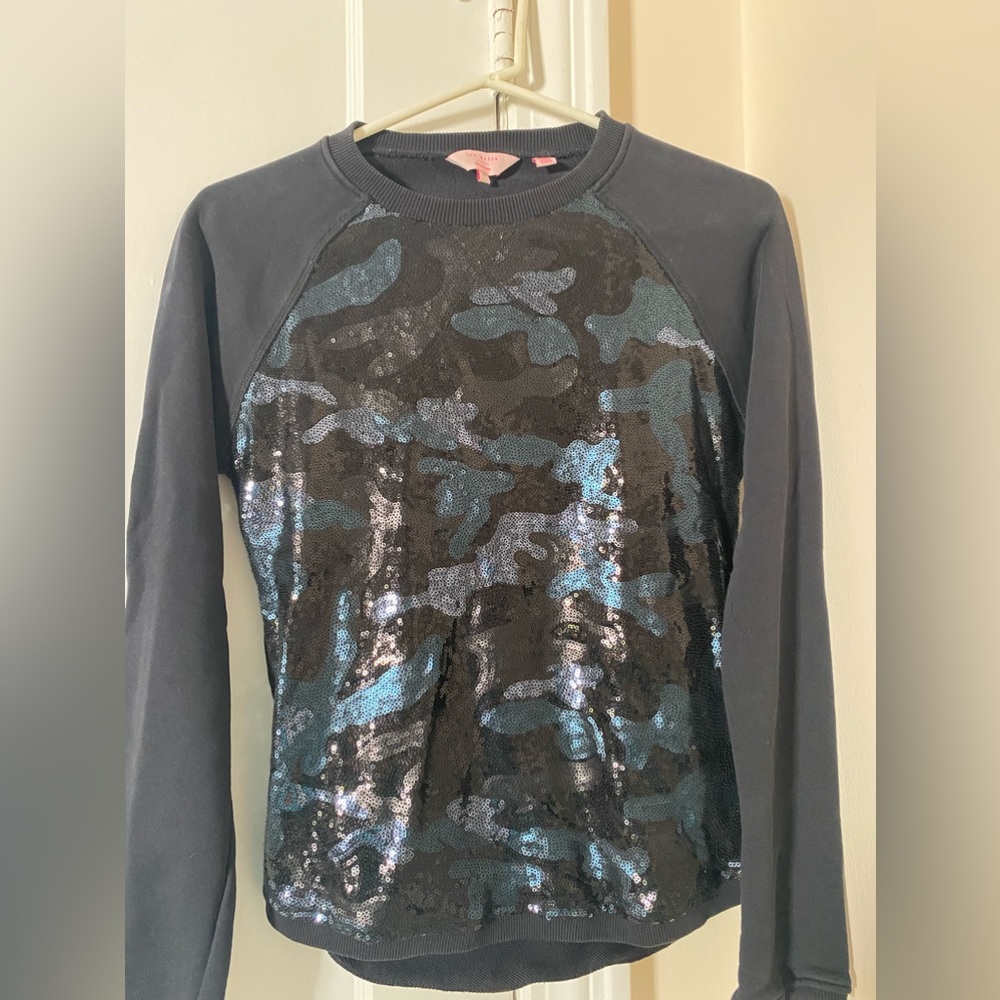 Ted Baker London black sparkle camp crew neck